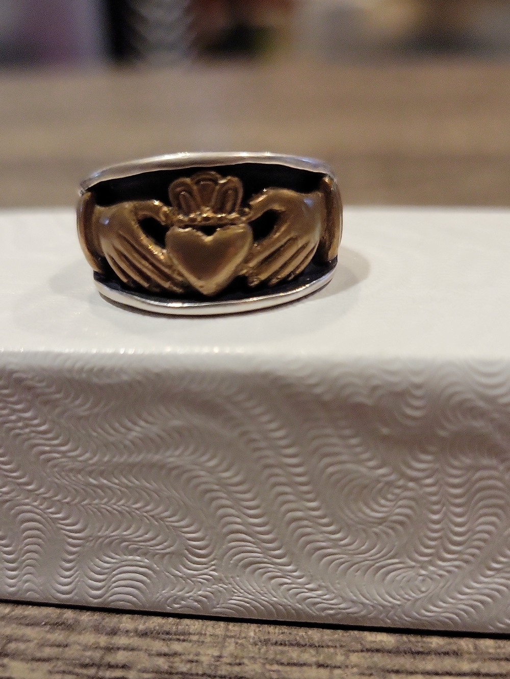 Ted Ott Designer/ RARE Vintage STERLING/ BRONZE Claddagh Band,sz.6 UNISEX